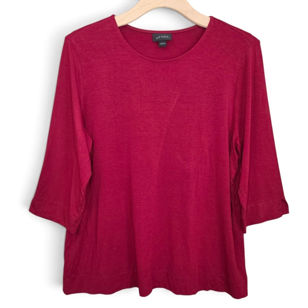 J. Jill Wearever Top Womens Large Red 3/4 Sleeve Knit Tunic Shirt Stretch
